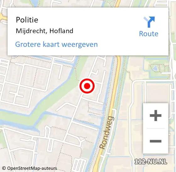 Locatie op kaart van de 112 melding: Politie Mijdrecht, Hofland op 22 december 2022 09:59