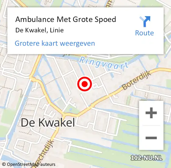 Locatie op kaart van de 112 melding: Ambulance Met Grote Spoed Naar De Kwakel, Linie op 22 december 2022 10:00