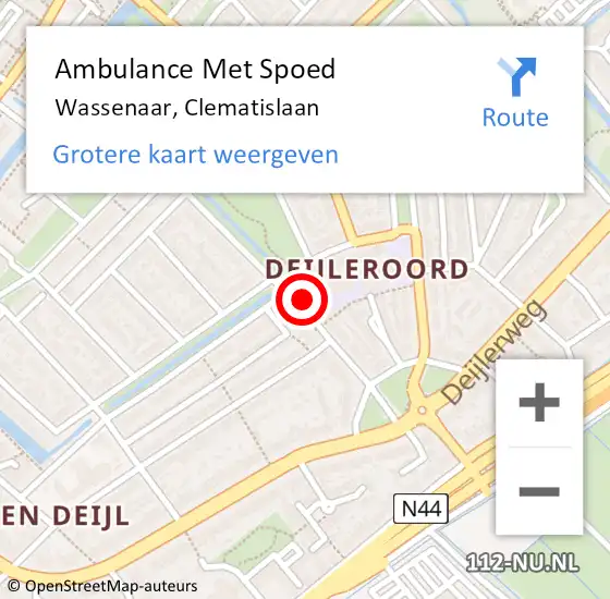 Locatie op kaart van de 112 melding: Ambulance Met Spoed Naar Wassenaar, Clematislaan op 22 december 2022 10:10