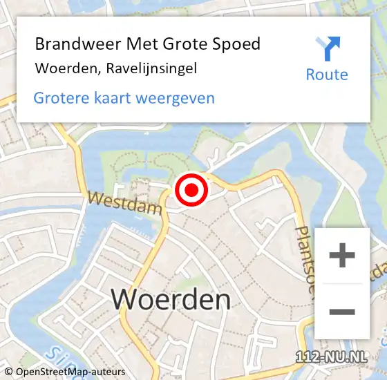 Locatie op kaart van de 112 melding: Brandweer Met Grote Spoed Naar Woerden, Ravelijnsingel op 22 december 2022 10:25