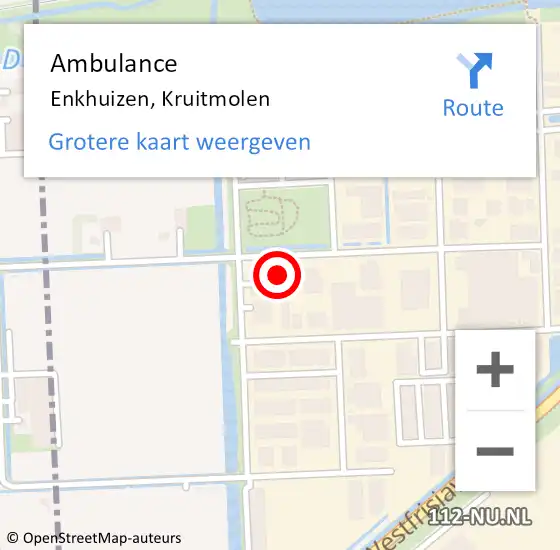 Locatie op kaart van de 112 melding: Ambulance Enkhuizen, Kruitmolen op 22 december 2022 10:41