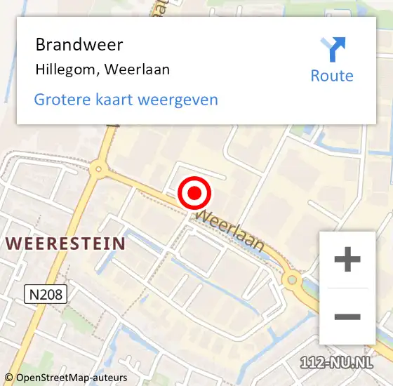 Locatie op kaart van de 112 melding: Brandweer Hillegom, Weerlaan op 22 december 2022 11:02