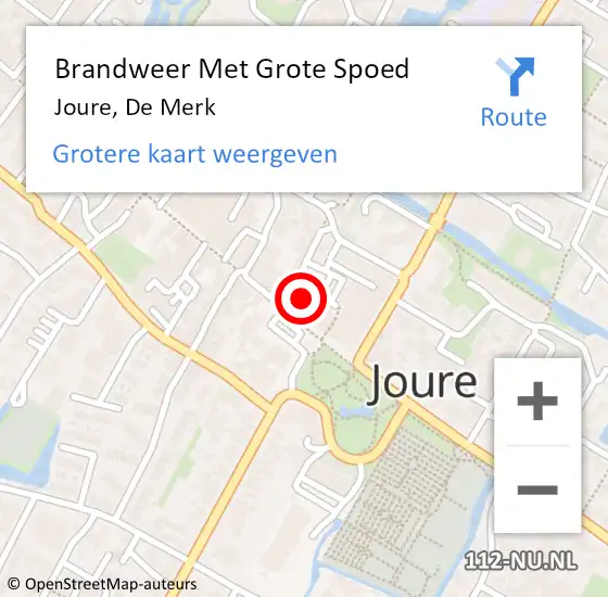 Locatie op kaart van de 112 melding: Brandweer Met Grote Spoed Naar Joure, De Merk op 22 december 2022 11:23