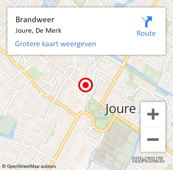 Locatie op kaart van de 112 melding: Brandweer Joure, De Merk op 22 december 2022 11:26