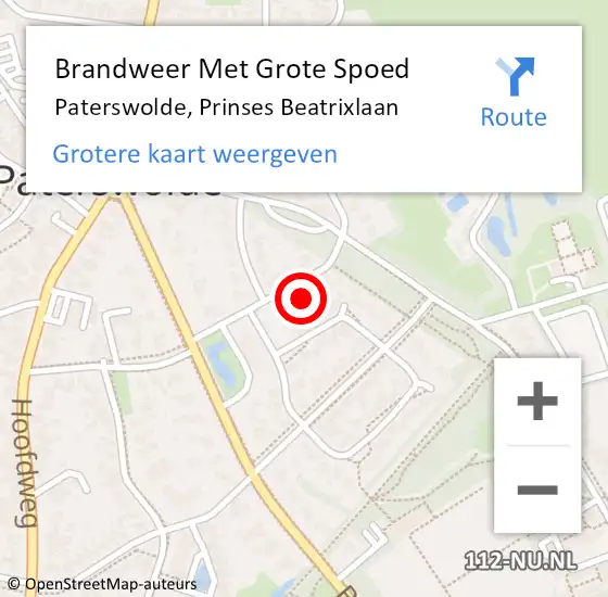 Locatie op kaart van de 112 melding: Brandweer Met Grote Spoed Naar Paterswolde, Prinses Beatrixlaan op 22 december 2022 11:28