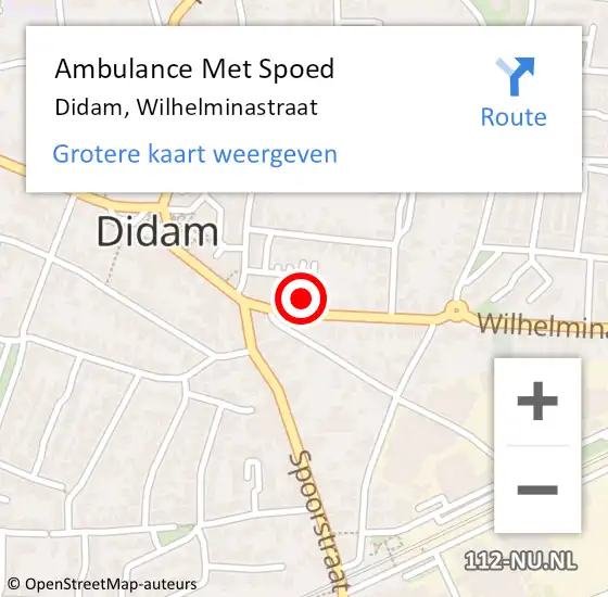 Locatie op kaart van de 112 melding: Ambulance Met Spoed Naar Didam, Wilhelminastraat op 22 december 2022 11:42