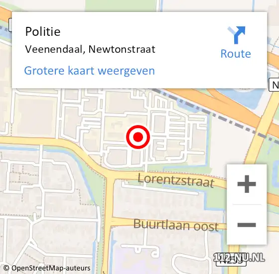 Locatie op kaart van de 112 melding: Politie Veenendaal, Newtonstraat op 22 december 2022 11:43
