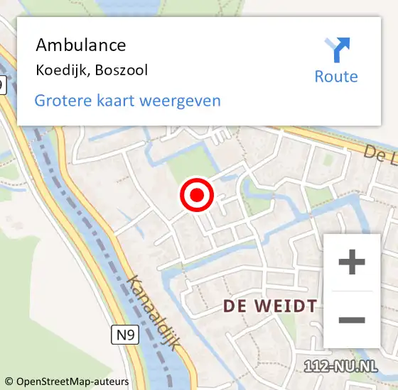 Locatie op kaart van de 112 melding: Ambulance Koedijk, Boszool op 22 december 2022 11:55