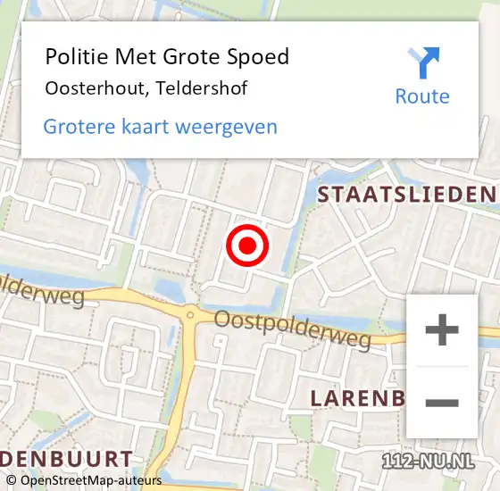 Locatie op kaart van de 112 melding: Politie Met Grote Spoed Naar Oosterhout, Teldershof op 22 december 2022 11:55