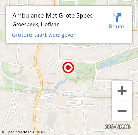 Locatie op kaart van de 112 melding: Ambulance Met Grote Spoed Naar Groesbeek, Hoflaan op 22 december 2022 11:57