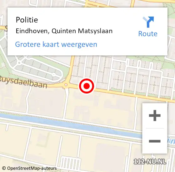 Locatie op kaart van de 112 melding: Politie Eindhoven, Quinten Matsyslaan op 22 december 2022 12:46