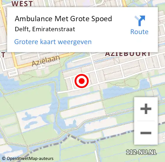 Locatie op kaart van de 112 melding: Ambulance Met Grote Spoed Naar Delft, Emiratenstraat op 22 december 2022 12:47