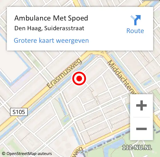 Locatie op kaart van de 112 melding: Ambulance Met Spoed Naar Den Haag, Suiderasstraat op 22 december 2022 13:22