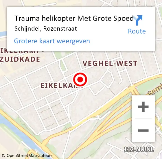 Locatie op kaart van de 112 melding: Trauma helikopter Met Grote Spoed Naar Schijndel, Rozenstraat op 22 december 2022 13:23