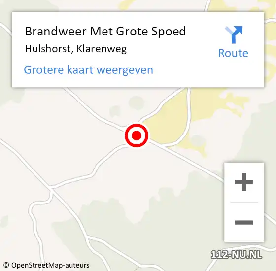 Locatie op kaart van de 112 melding: Brandweer Met Grote Spoed Naar Hulshorst, Klarenweg op 9 augustus 2014 11:26