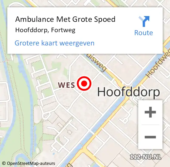 Locatie op kaart van de 112 melding: Ambulance Met Grote Spoed Naar Hoofddorp, Fortweg op 22 december 2022 13:59