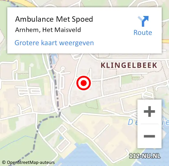 Locatie op kaart van de 112 melding: Ambulance Met Spoed Naar Arnhem, Het Maisveld op 22 december 2022 14:11