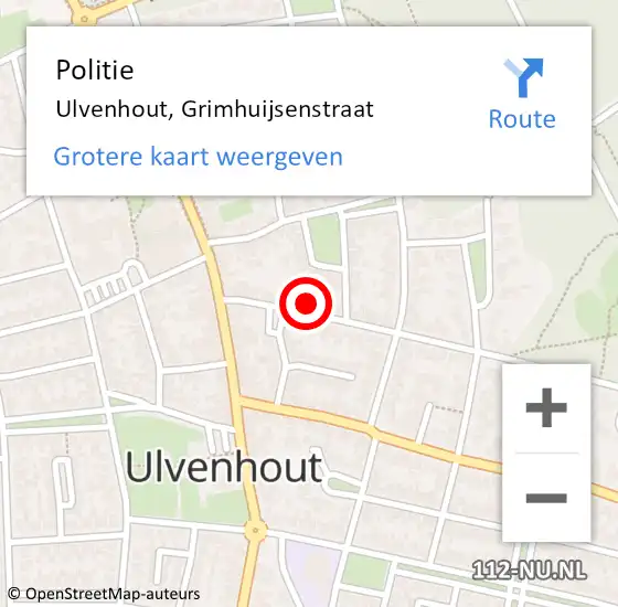 Locatie op kaart van de 112 melding: Politie Ulvenhout, Grimhuijsenstraat op 22 december 2022 14:21