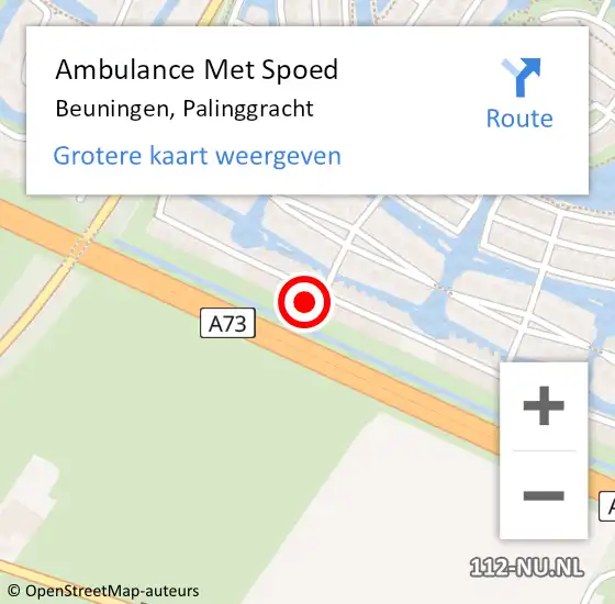 Locatie op kaart van de 112 melding: Ambulance Met Spoed Naar Beuningen, Palinggracht op 22 december 2022 14:48