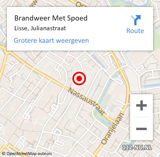 Locatie op kaart van de 112 melding: Brandweer Met Spoed Naar Lisse, Julianastraat op 22 december 2022 14:59