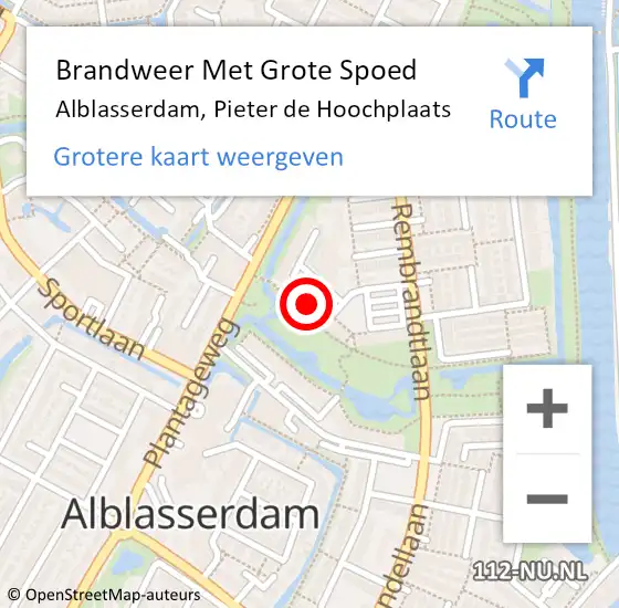 Locatie op kaart van de 112 melding: Brandweer Met Grote Spoed Naar Alblasserdam, Pieter de Hoochplaats op 22 december 2022 15:10