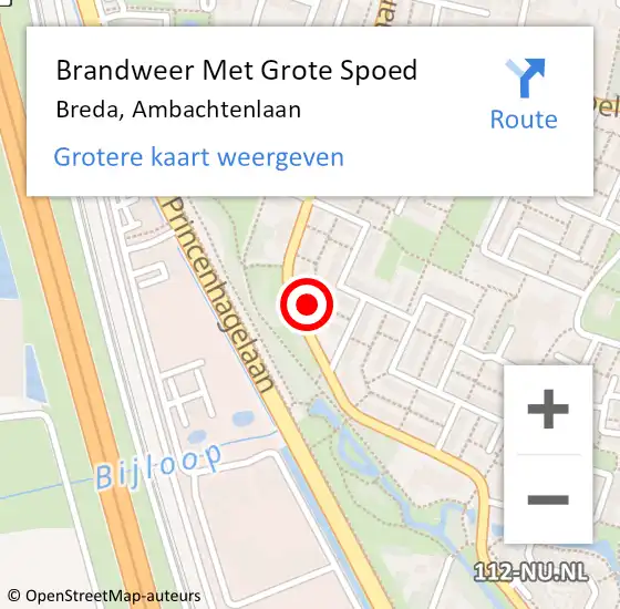 Locatie op kaart van de 112 melding: Brandweer Met Grote Spoed Naar Breda, Ambachtenlaan op 22 december 2022 15:14