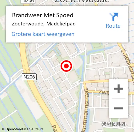 Locatie op kaart van de 112 melding: Brandweer Met Spoed Naar Zoeterwoude, Madeliefpad op 22 december 2022 15:22