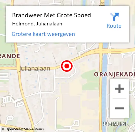 Locatie op kaart van de 112 melding: Brandweer Met Grote Spoed Naar Helmond, Julianalaan op 22 december 2022 15:25