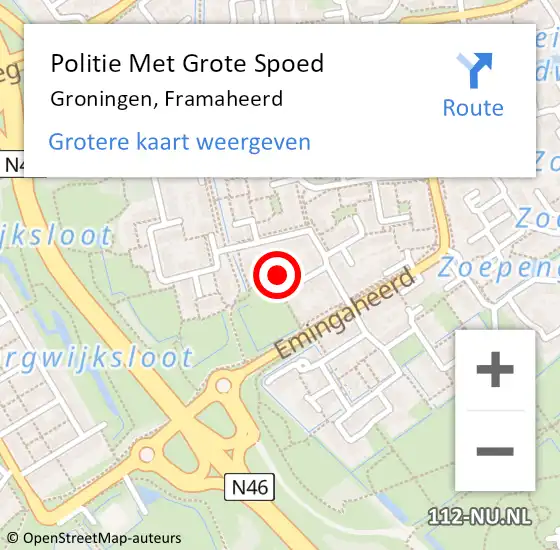 Locatie op kaart van de 112 melding: Politie Met Grote Spoed Naar Groningen, Framaheerd op 22 december 2022 15:29