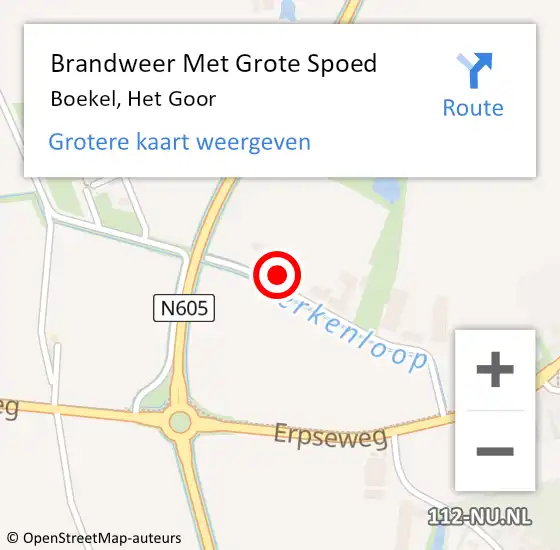 Locatie op kaart van de 112 melding: Brandweer Met Grote Spoed Naar Boekel, Het Goor op 22 december 2022 15:38