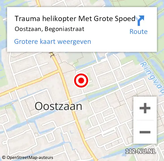 Locatie op kaart van de 112 melding: Trauma helikopter Met Grote Spoed Naar Oostzaan, Begoniastraat op 22 december 2022 16:12