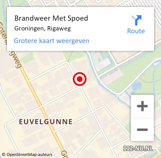 Locatie op kaart van de 112 melding: Brandweer Met Spoed Naar Groningen, Rigaweg op 22 december 2022 16:17