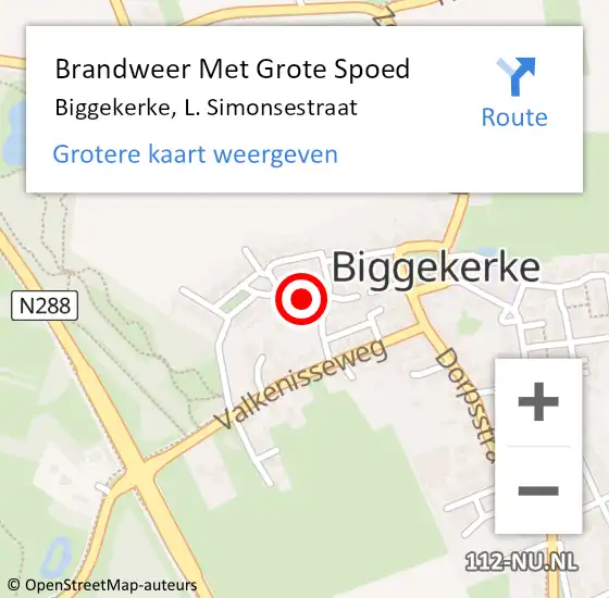 Locatie op kaart van de 112 melding: Brandweer Met Grote Spoed Naar Biggekerke, L. Simonsestraat op 22 december 2022 16:36