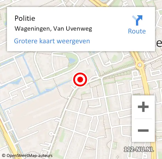 Locatie op kaart van de 112 melding: Politie Wageningen, Van Uvenweg op 22 december 2022 16:49