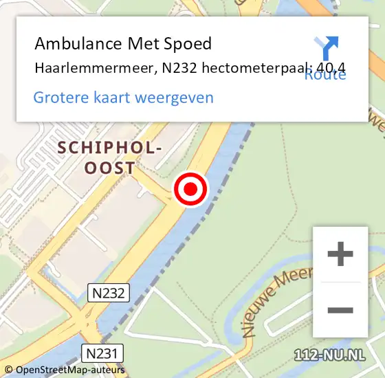 Locatie op kaart van de 112 melding: Ambulance Met Spoed Naar Haarlemmermeer, N232 hectometerpaal: 40,4 op 22 december 2022 16:54