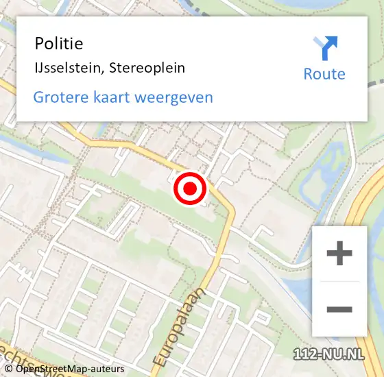 Locatie op kaart van de 112 melding: Politie IJsselstein, Stereoplein op 22 december 2022 17:35