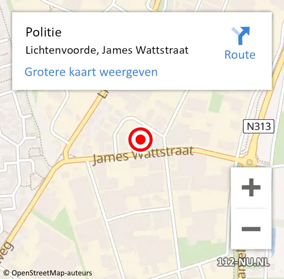 Locatie op kaart van de 112 melding: Politie Lichtenvoorde, James Wattstraat op 22 december 2022 17:35