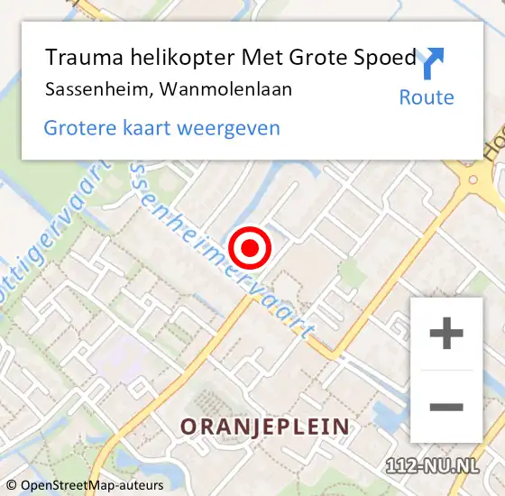 Locatie op kaart van de 112 melding: Trauma helikopter Met Grote Spoed Naar Sassenheim, Wanmolenlaan op 22 december 2022 17:41