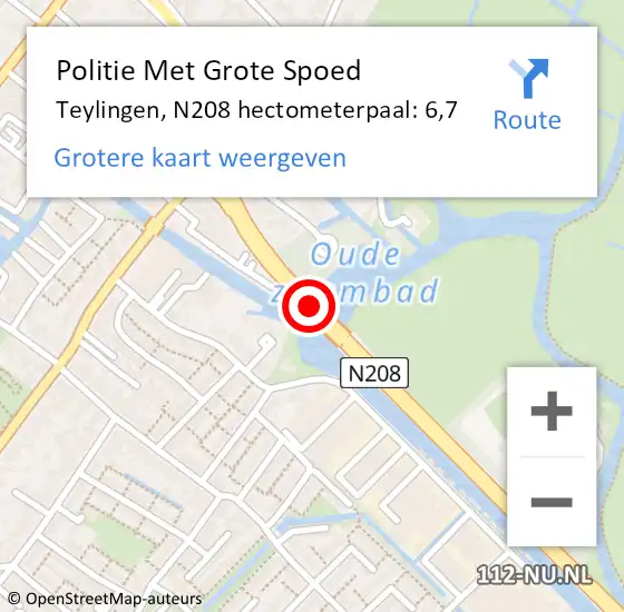 Locatie op kaart van de 112 melding: Politie Met Grote Spoed Naar Teylingen, N208 hectometerpaal: 6,7 op 22 december 2022 17:46