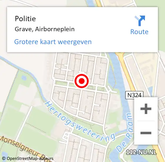 Locatie op kaart van de 112 melding: Politie Grave, Airborneplein op 22 december 2022 17:50