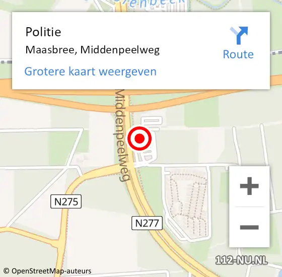 Locatie op kaart van de 112 melding: Politie Maasbree, Middenpeelweg op 22 december 2022 18:10