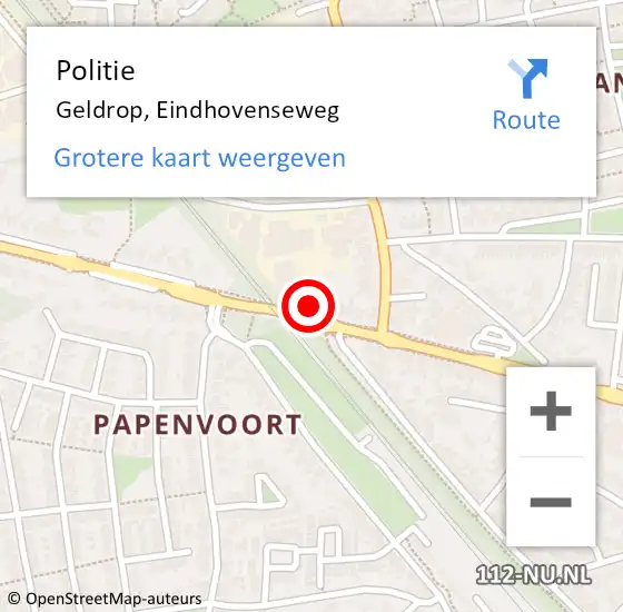 Locatie op kaart van de 112 melding: Politie Geldrop, Eindhovenseweg op 22 december 2022 18:22