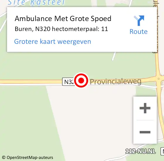 Locatie op kaart van de 112 melding: Ambulance Met Grote Spoed Naar Buren, N320 hectometerpaal: 11 op 22 december 2022 18:46