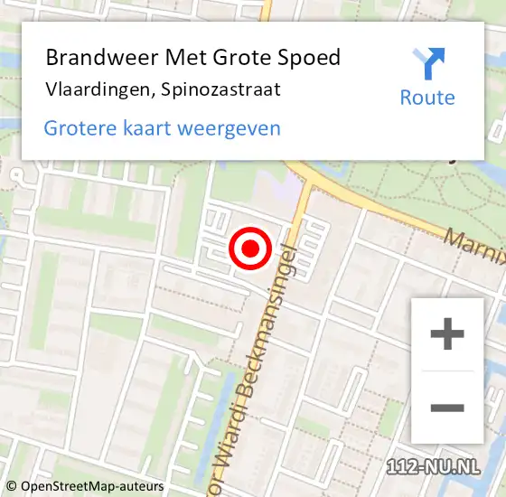 Locatie op kaart van de 112 melding: Brandweer Met Grote Spoed Naar Vlaardingen, Spinozastraat op 22 december 2022 18:56