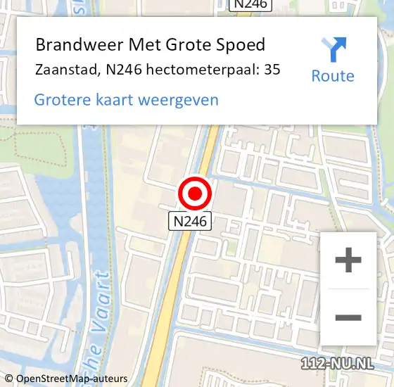 Locatie op kaart van de 112 melding: Brandweer Met Grote Spoed Naar Zaanstad, N246 hectometerpaal: 35 op 22 december 2022 19:17