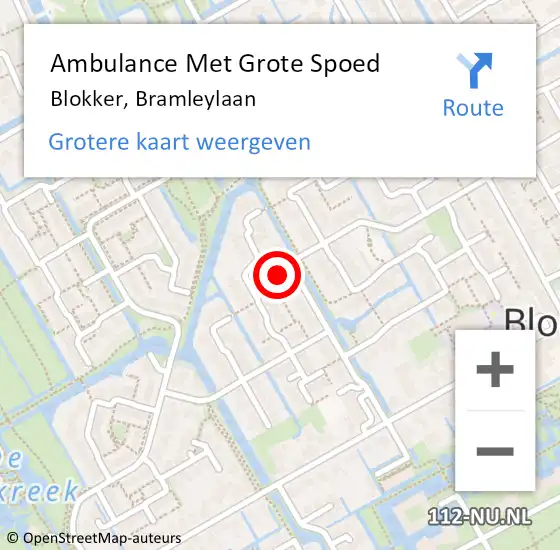 Locatie op kaart van de 112 melding: Ambulance Met Grote Spoed Naar Blokker, Bramleylaan op 22 december 2022 19:25