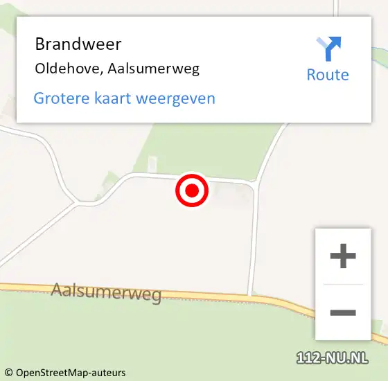 Locatie op kaart van de 112 melding: Brandweer Oldehove, Aalsumerweg op 22 december 2022 19:38