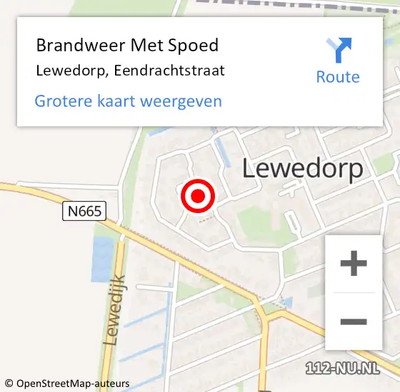 Locatie op kaart van de 112 melding: Brandweer Met Spoed Naar Lewedorp, Eendrachtstraat op 22 december 2022 19:42