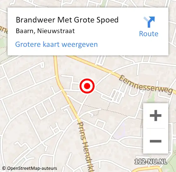 Locatie op kaart van de 112 melding: Brandweer Met Grote Spoed Naar Baarn, Nieuwstraat op 22 december 2022 19:53