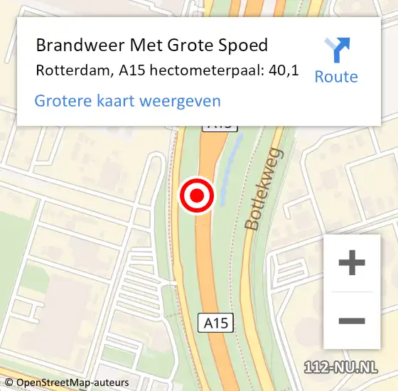 Locatie op kaart van de 112 melding: Brandweer Met Grote Spoed Naar Rotterdam, A15 hectometerpaal: 40,1 op 22 december 2022 19:58